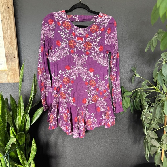 Free People Purple and Red Floral Tunic/dress​ - Picture 1 of 5